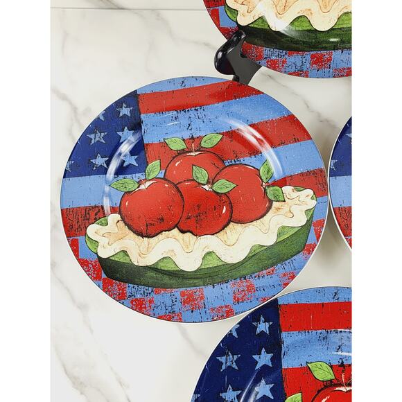 Sakura American As Apple Pie Salad Plate 8 1/4" Flag Dinnerware Stoneware x4 - Picture 3 of 13
